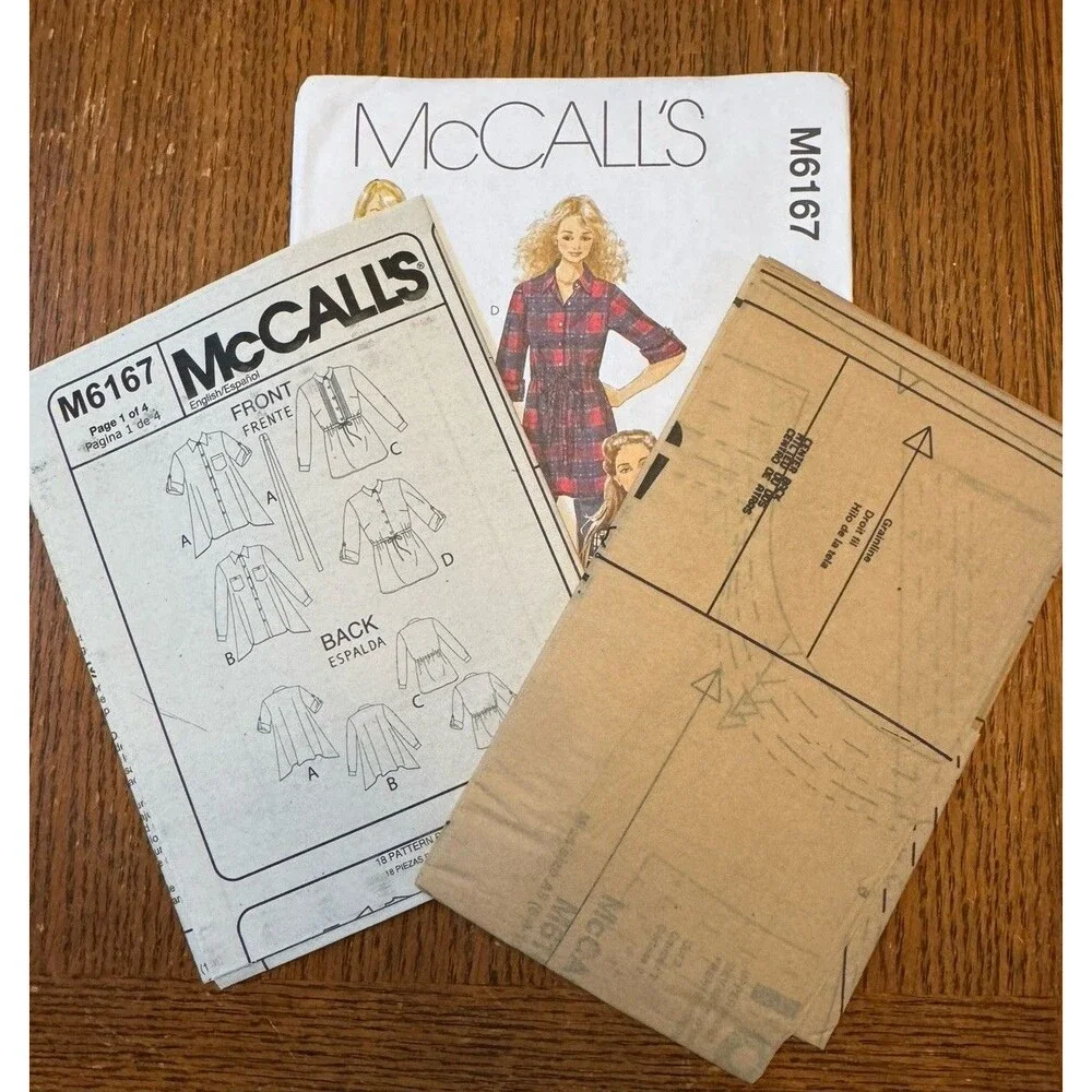 McCalls M6167 Sewing Pattern Misses Tunics Sash Size 6 8 10 12 14 Flannel Shirt